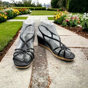 Talbots Leather Black Cork/Wedge Platform Sandal, Size 6.5